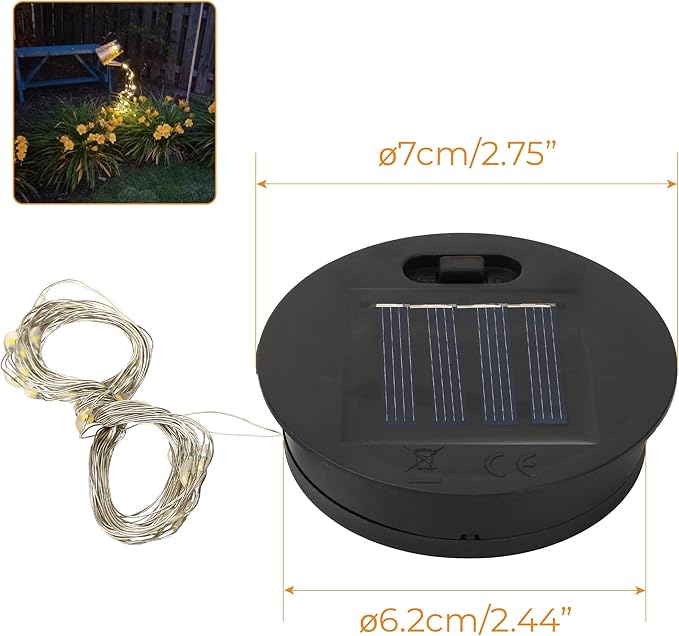 Solar Light Lantern Replacement Top 2 Pack 6cm/2.4inch Round Panel Lid with String, Decorative LED Fairy Can Lights for Outdoor Patio Yard Lawn Tree DIY Table Flower Garden Accessories Powered Parts