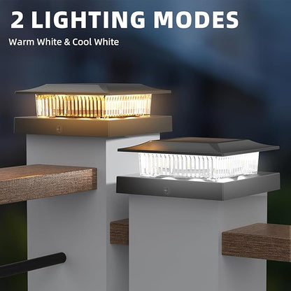 4x4 Solar Post Cap Lights 16 Pack, Fence Post Solar Lights with Warm White/Cool White, Only Fit 4x4 Wood/Vinyl Posts, Waterproof Outdoor Deck Post Light for Deck, Fence, Porch(Black)