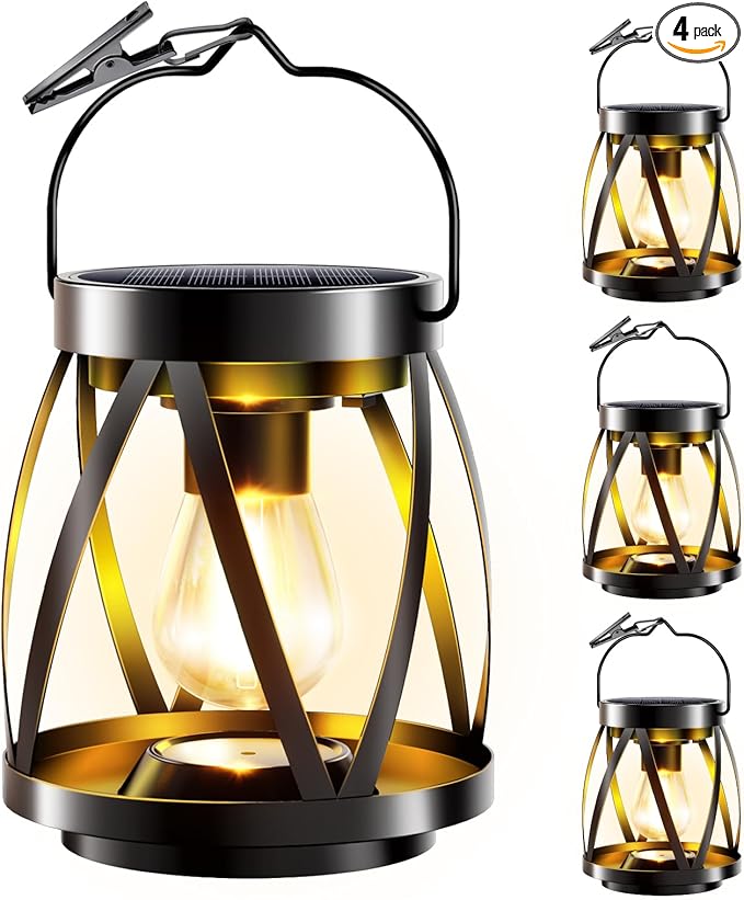 Backyard Solar Hanging Lanterns 4-Pack, Rustic Outdoor Decor