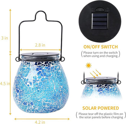 Afirst Mosaic Solar Lanterns Outdoor - Glass Hanging Solar Lights Hollow Out Waterproof Table Lamp Outdoor Decorative for Garden, Patio, Holiday Party Outdoor Decoration