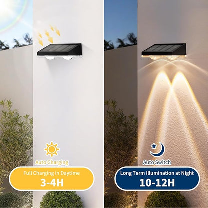 Solar Fence Lights Outdoor 2 Pack – Warm White with IP65 Waterproof Solar Deck Lights, 3000K Soft Ambient Glow for Fence Post, Backyard, Patio, Pathway – 12+ Hour Runtime, No Wiring, Auto On/Off