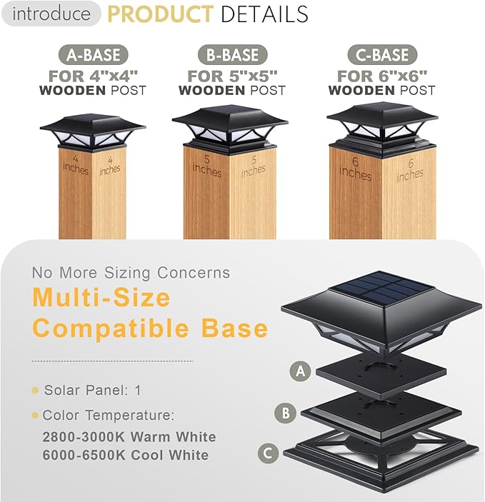 PASAMIC 12 Pack Solar Post Cap Lights, Waterproof Outdoor Lights for 4x4 5x5 6x6 Wood Posts, Fence Post Solar Lights with 2 Color Modes for Garden, Deck, Patio, Porch, Fence