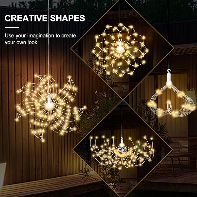 5 Pack Firework String Lights Christmas Light, 200 LED 8 Modes Hanging Starburst Lights for PartyGarden Decoration (Warm White)