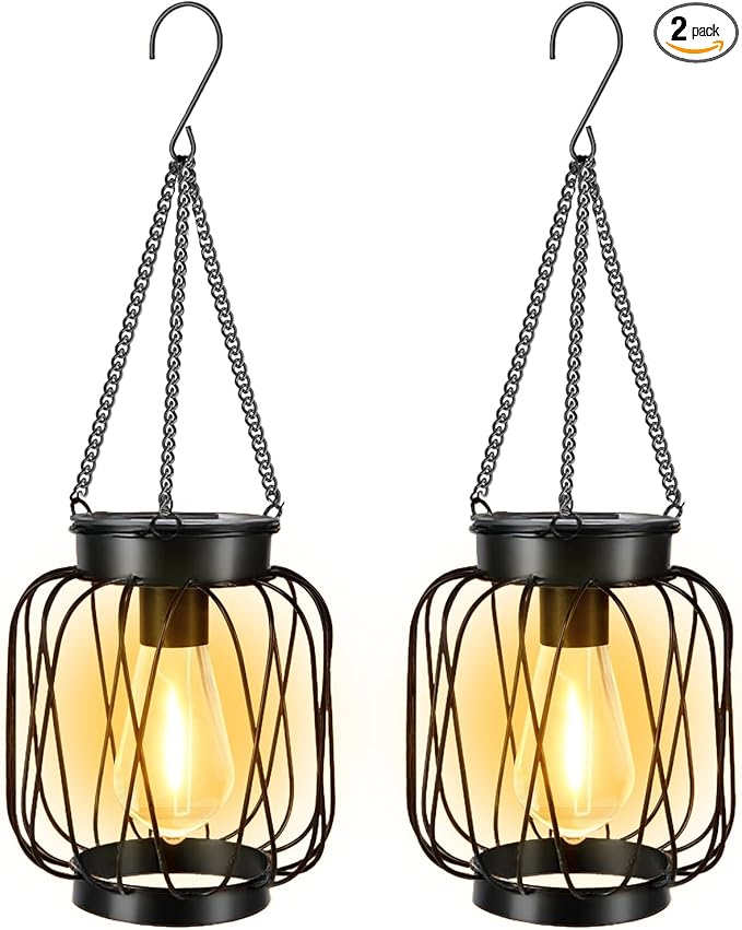 Hanging Solar Lantern Set 2-Pack, Charming Garden Lighting