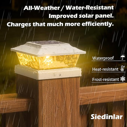 SIEDiNLAR Solar Post Lights Outdoor 12 LEDs 4 Modes Post Cap Light for 4x4 5x5 6x6 Wooden Vinyl Fence Deck Posts Garden Patio Decor, Warm/Cool White Dynamic Lighting (1 Pack, White)