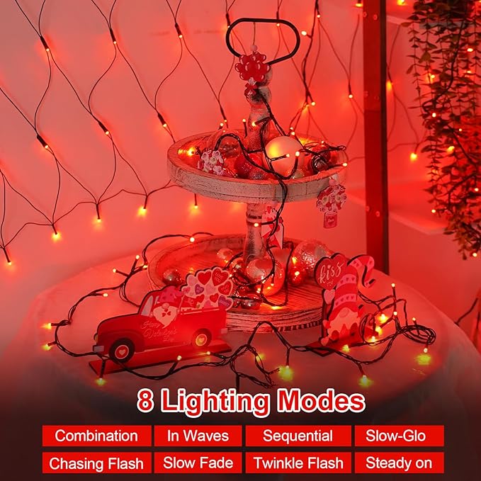 QITONG 2 Pack Red Battery Operated String Lights, Each 33ft 100 LED Christmas Lights Outdoor Indoor, Green Wire Twinkle Lights with Remote
