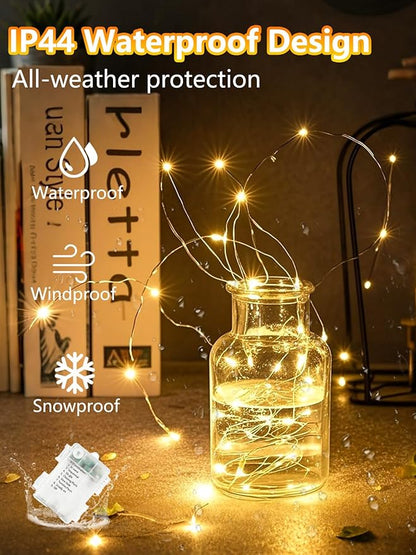 6 Pack 100 LED Fairy Lights Battery Operated with Remote, 33FT Waterproof Twinkle Lights with Timer & 8 Modes, Fairy String Light Outdoor Indoor for Bedroom Classroom DIY Christmas Decor (Warm White)