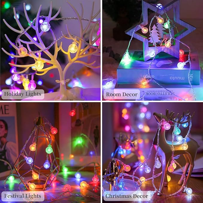 Metaku Outdoor String Lights Battery Operated 16.4ft 50LED Fairy Lights with Remote Waterproof Indoor Outdoor Hanging Globe Decorative Christmas for Patio Gazebo Bistro Garden Balcony