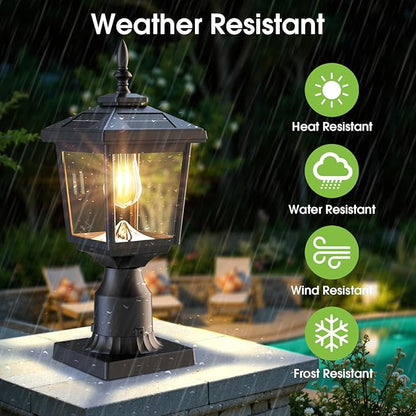 Greluna Solar Post Light Outdoor, 60 Lumens Dusk to Dawn Lamp Post Light, Solar Powered & Waterproof, Fits 6x6 Wooden Posts, 3 Inch Poles, for Garden, Pathway, Driveway, Fence & Yard（Warm White）