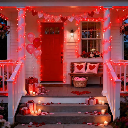 JMEXSUSS 4 Pack 50 LED Red Christmas Lights Battery Operated, Each 16.5ft Red String Lights with Timer, 8 Modes Valentine’s Lights Outdoor Waterproof for Wedding Anniversary Valentine’s Day Decor