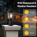 Black Post Lighting Fixture with Planter, Solar Outdoor