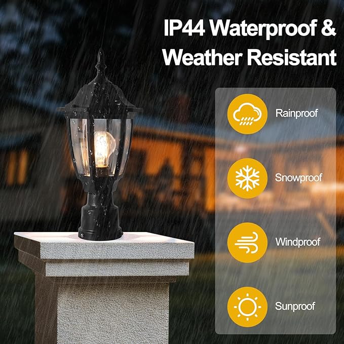 Black Post Lighting Fixture with Planter, Solar Outdoor