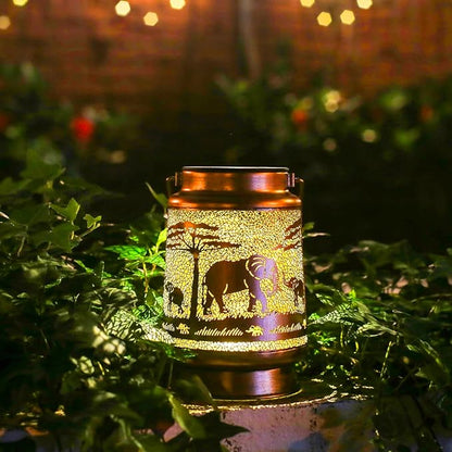 2 Pack Elephant Outdoor Solar Hanging Lanterns Waterproof LED Solar Lights Metal Decorative Lanterns for Garden, Patio, Courtyard, Backyard, Yard Decor Unique Elephant Gifts for Women Gardening