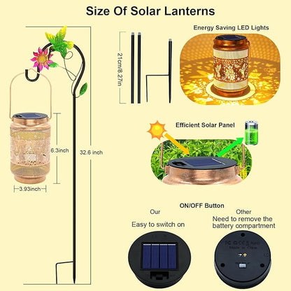 2 Pack Hummingbird Solar Lanterns Outdoor Waterproof Solar Garden Decor, Birthday Gifts for Women Mom Grandma, Metal Hanging Lights with Shepherd Hook for Yard Patio Pathway Backyard Porch