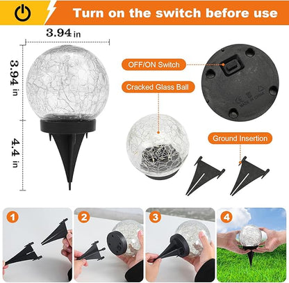 Solar Globe Lights Outdoor Waterproof-Solar Balls-Solar Garden Lights-Orbs for Outside 6 Pack Cracked Glass Ball for Lawn Patio Yard Backyard Decorations