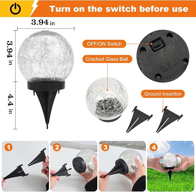 Solar Globe Lights Outdoor Waterproof-Solar Balls-Solar Garden Lights-Orbs for Outside 2 Pack Cracked Glass Ball for Lawn Patio Yard Backyard Decorations
