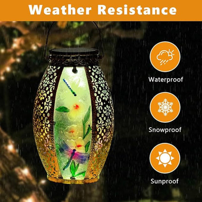 VEWOGARDEN Solar Lanterns Outdoor Waterproof Hanging Decorative Dragonfly Solar Lights for Patio Porch Garden Table Decor