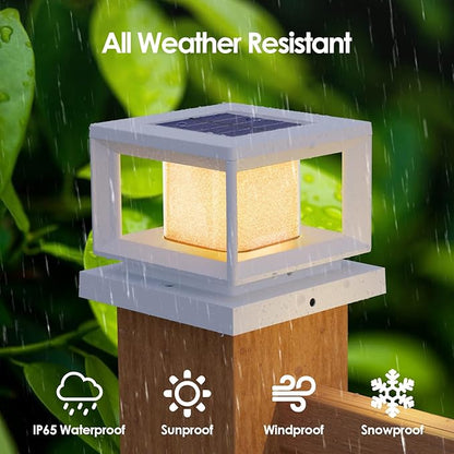 Mlambert 4 Pack Solar Post Lights Outdoor, Waterproof Fence Cap for Deck, 4x4 6x6 Wooden Vinyl Outdoor Lights with Shinning Effect, White