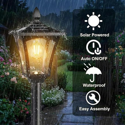76" Solar Lamp Post Lights with Planter, Glass & Metal Street Light Outdoor Waterproof, 60 Lumens Dusk to Dawn Solar Pole Light for Garden, Yard, Driveway, Porch, Patio, Warm White