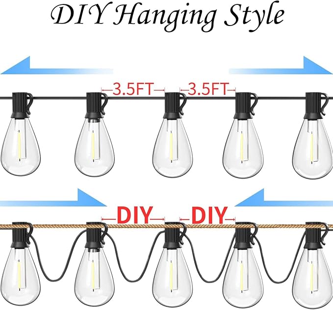 60ft LED Patio String Lights, Waterproof Outdoor