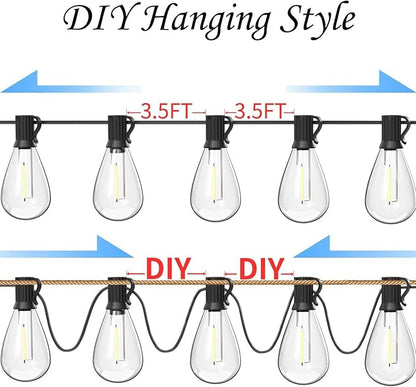 60FT Outdoor String Lights S11 LED Patio with 17 Plastic Bulbs(1 Spare),Waterproof Connectable Hanging Lights for Backyard Porch Balcony Party Decor