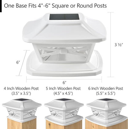 Davinci Lighting Flexfit Solar Outdoor Post Cap Lights - Includes Bases for 4x4 5x5 6x6 Wooden Posts - Bright LED Light - Pearl White (12 Pack)