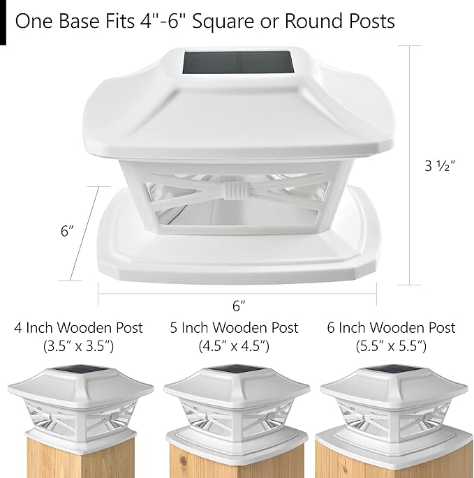 Davinci Lighting Flexfit Solar Outdoor Post Cap Lights - Includes Bases for 4x4 5x5 6x6 Wooden Posts - Bright LED Light - Pearl White (4 Pack)