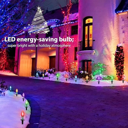 Brightown C9 Christmas String Lights Outdoor - 25.7 Feet 20 LED Christmas Pathway Lights with 20 Stakes Connectable Waterproof for Driveways Xmas Holiday Patio Decoration, Multicolored
