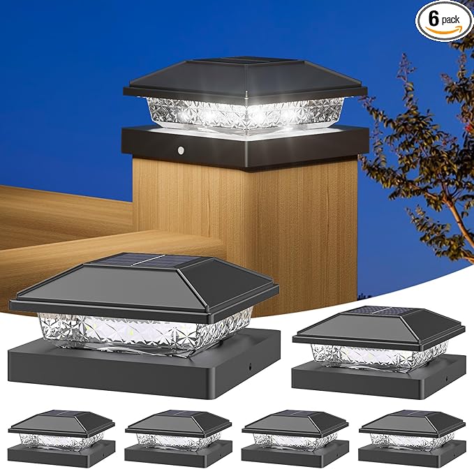 6-Pack Bright Solar Post Cap Lights for Deck, LED