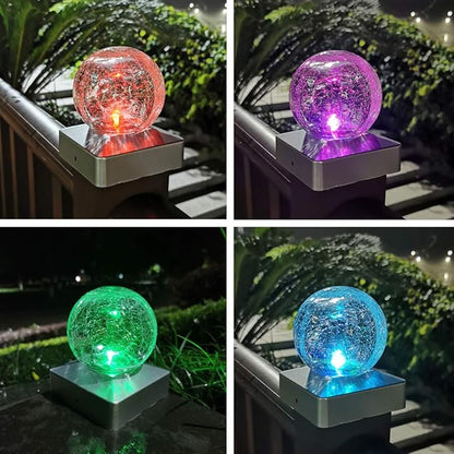 SUNNYPARK Solar Fence Post Cap Light, 4x4, Color Changing, Waterproof, Outdoor, Wooden or Vinyl Post, Garden Lights, Solar Powered, Crackle Glass Design