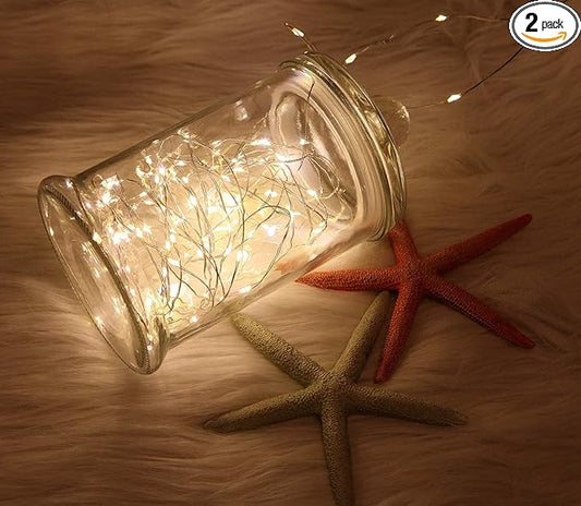 2 Pack 20 Feet 60 Warm White Led Battery Operated Fairy Lights with Remote Control Timer Waterproof Silver Copper Wire Twinkle String Lights for Party Bedroom Wedding Christmas Decorations