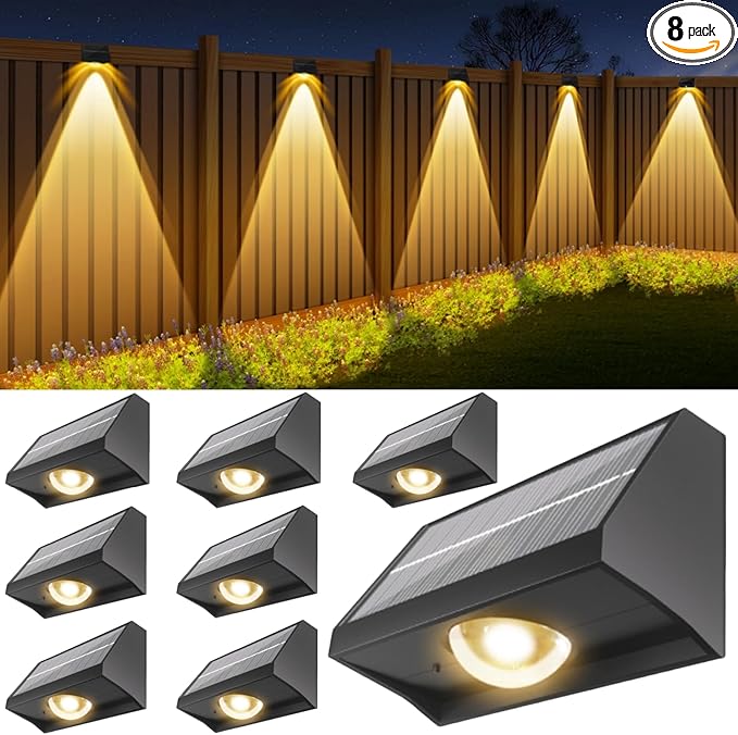Solar Fence Lights Outdoor Waterproof High Brightness LED Spot Lens Deck Lights 7 Mode Warm & Cool White RGB Solar Powered Wall Lighting Decor for Outside Patio Step Backyard Railing Pool - 8 Pack