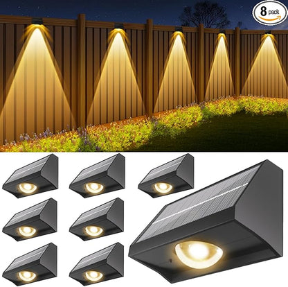 Solar Fence Lights Outdoor Waterproof High Brightness LED Spot Lens Deck Lights 7 Mode Warm & Cool White RGB Solar Powered Wall Lighting Decor for Outside Patio Step Backyard Railing Pool - 8 Pack