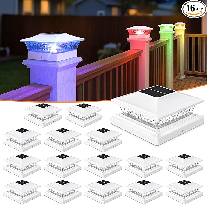RGB Solar Fence Post Caps 16-Pack, Fence LED