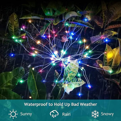JJGoo Solar Firework Lights, 2 Pack 150 LEDs 2 Lighting Modes Solar Lights Outdoor Waterproof for Garden Patio Walkway Pathway Party Wedding Christmas Decorative - Mixed Color
