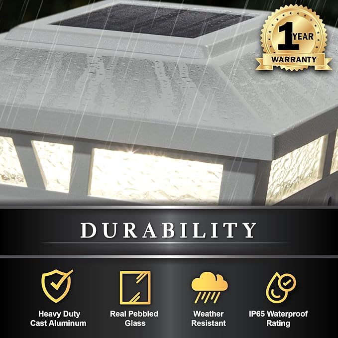 Classy Caps SLX772C 6x6 Brown Aluminum Oxford Solar Post Cap – High-Performance Solar Lighting, 2 LEDs, Durable Cast Aluminum, Decorative Glass Lens, Easy DIY, Fits 6"x6", 5.5"x5.5", 5"x5"