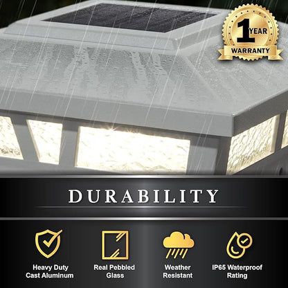Classy Caps SLX772C 6x6 Brown Aluminum Oxford Solar Post Cap – High-Performance Solar Lighting, 2 LEDs, Durable Cast Aluminum, Decorative Glass Lens, Easy DIY, Fits 6"x6", 5.5"x5.5", 5"x5"