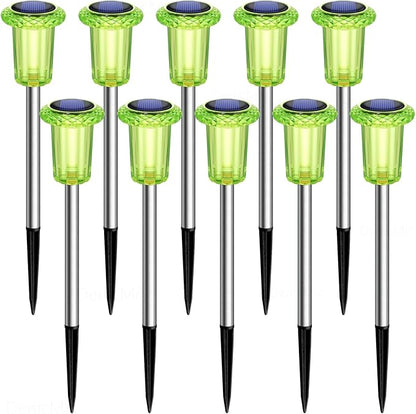 DenicMic St Patricks Day Decorations Solar Lights Outdoor 10 Pack Waterproof Green LED Stainless Steel Stake Outside Lights for Yard Pathway Garden Driveway Walkway Landscape Path Lighting