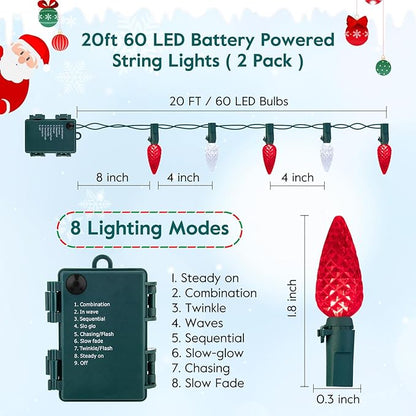 Christmas Backyard String Lights 2-Pack, 20ft 6 LED Waterproof