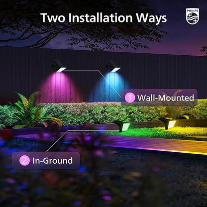 Philips 4 Packs Solar RGBW Spot Lights Outdoor, 18 LED Solar Powered Landscape Lights, 9 Lighting Modes Color-Changing Dusk to Dawn Waterproof Pathway Spotlights for Garden Trees Halloween Christmas