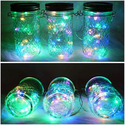 SmilingTown Solar Mason Jar Lights 10 Pack 20 LED Waterproof Outdoor Fairy Firefly String Light Lids with 10 Hangers Rust Resist for Patio Lawn Garden Wedding Lantern Decor No Jars (Multi)