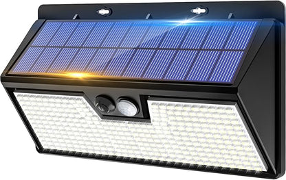 Solar Motion Lights Outdoor, 318 LED Waterproof Fence Light Solar Powered with 3 Lighting Mode, Cold White LED Step Light for Outside Wall Yard Deck Stairs Garden - 1 Pack