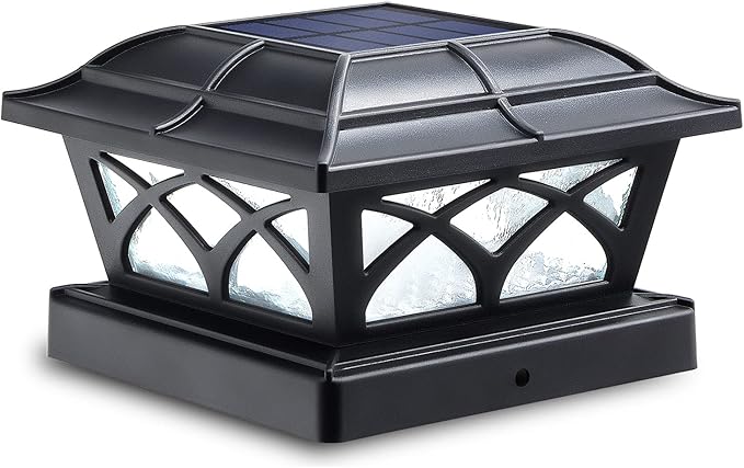 SIEDiNLAR Solar Post Cap Lights Outdoor Glass 2 Color Modes 8 LEDs for 4x4 5x5 6x6 Posts Deck Fence Patio Decoration Warm White & Cool White Lighting Black (1 Pack)