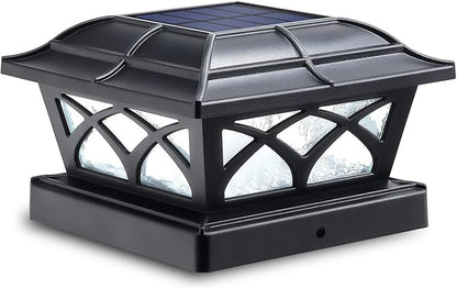 SIEDiNLAR Solar Post Cap Lights Outdoor Glass 2 Color Modes 8 LEDs for 4x4 5x5 6x6 Posts Deck Fence Patio Decoration Warm White & Cool White Lighting Black (1 Pack)