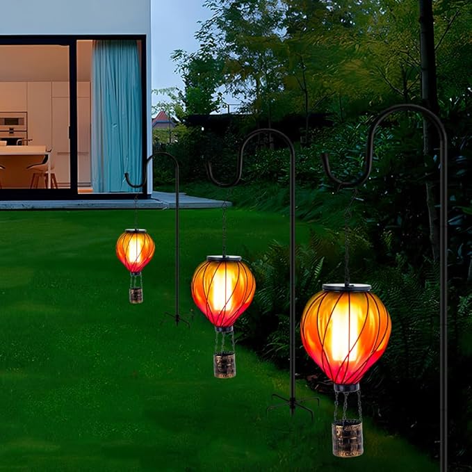 Colorful Solar Hot Air Balloon Lantern with Flame Flickering, Outdoor Waterproof Hanging Light for Patio, Porch, Yard, Garden Decor