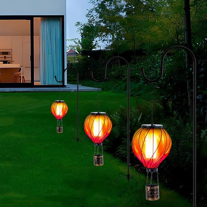Colorful Solar Hot Air Balloon Lantern with Flame Flickering, Outdoor Waterproof Hanging Light for Patio, Porch, Yard, Garden Decor