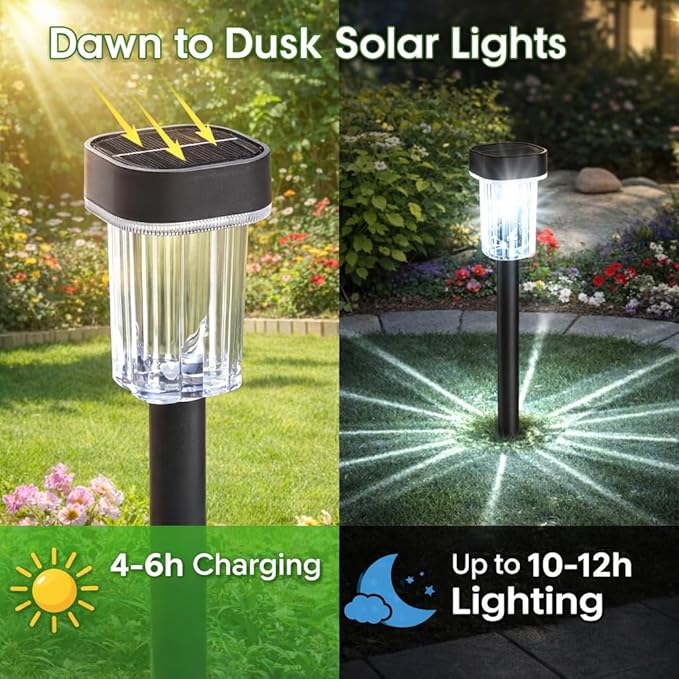 Outdoor Solar Lights for Yard 8 Pack, Solar Pathway Lights Waterproof 6000K Cold White LED Landscape Lighting for Garden Outside Landscape Lawn Driveway Walkway Path Patio