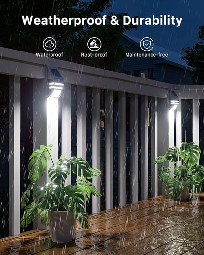 4 Pack Solar Wall Lights, Stainless Steels Outdoor Waterproof Motion Sensor Modern Metal Lamps for Fence, Deck, Post, Stair, Front Porch, Dock, Patio, Yard, House Siding, Convenient Security Lighting