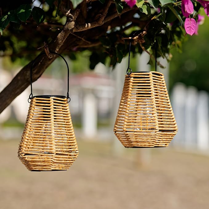 2-Pack Courtyard Solar Lanterns, Waterproof LED Patio Lights