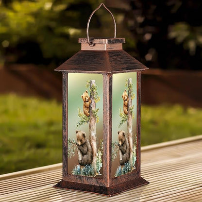 Outdoor Hanging Solar Lantern Waterproof Outside Bear Pattern Landscape Lights for Porch Garden Yard Patio Pathway Decor Birthday Gifts for Women Mom Grandma